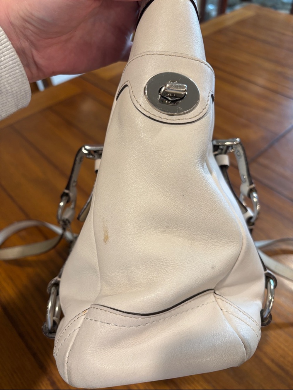 Coach Cream Leather Shoulder Tote with Buckle Straps - Picture 2 of 15